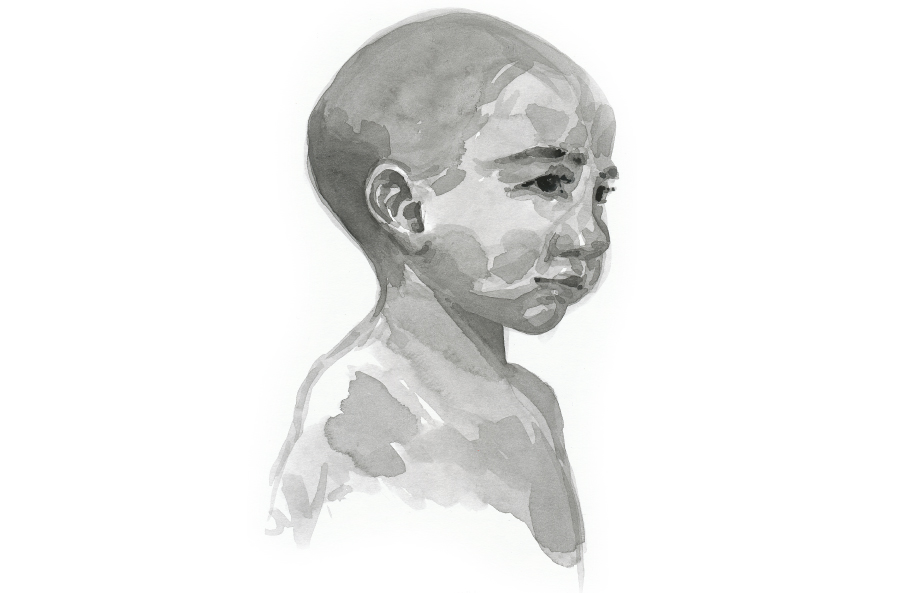 child watercolor black and white illustration